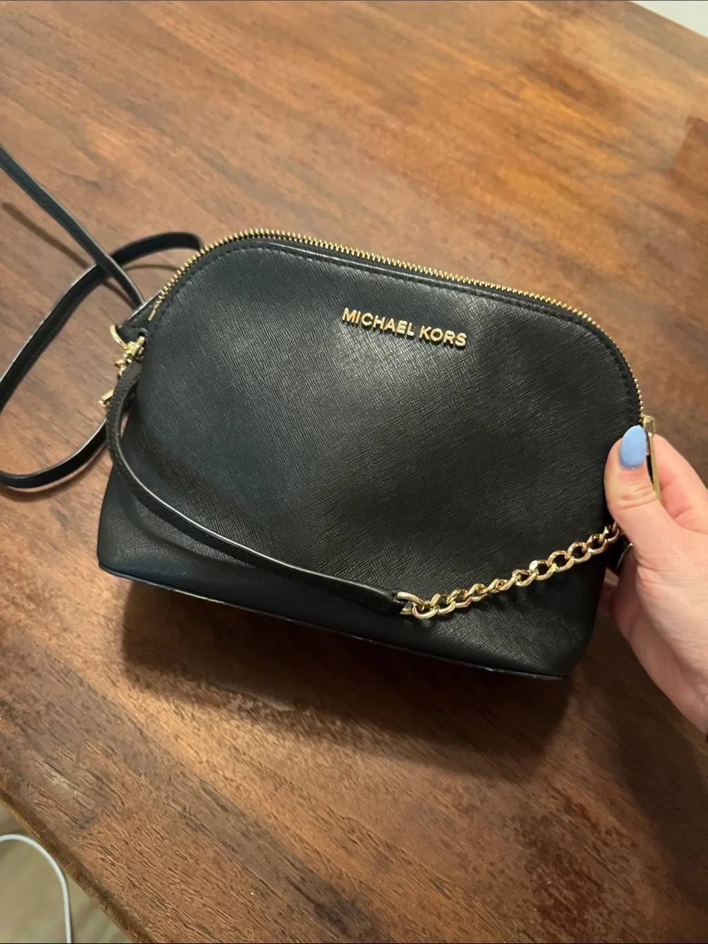 Michael Kors Black Leather Crossbody with Gold Hardware